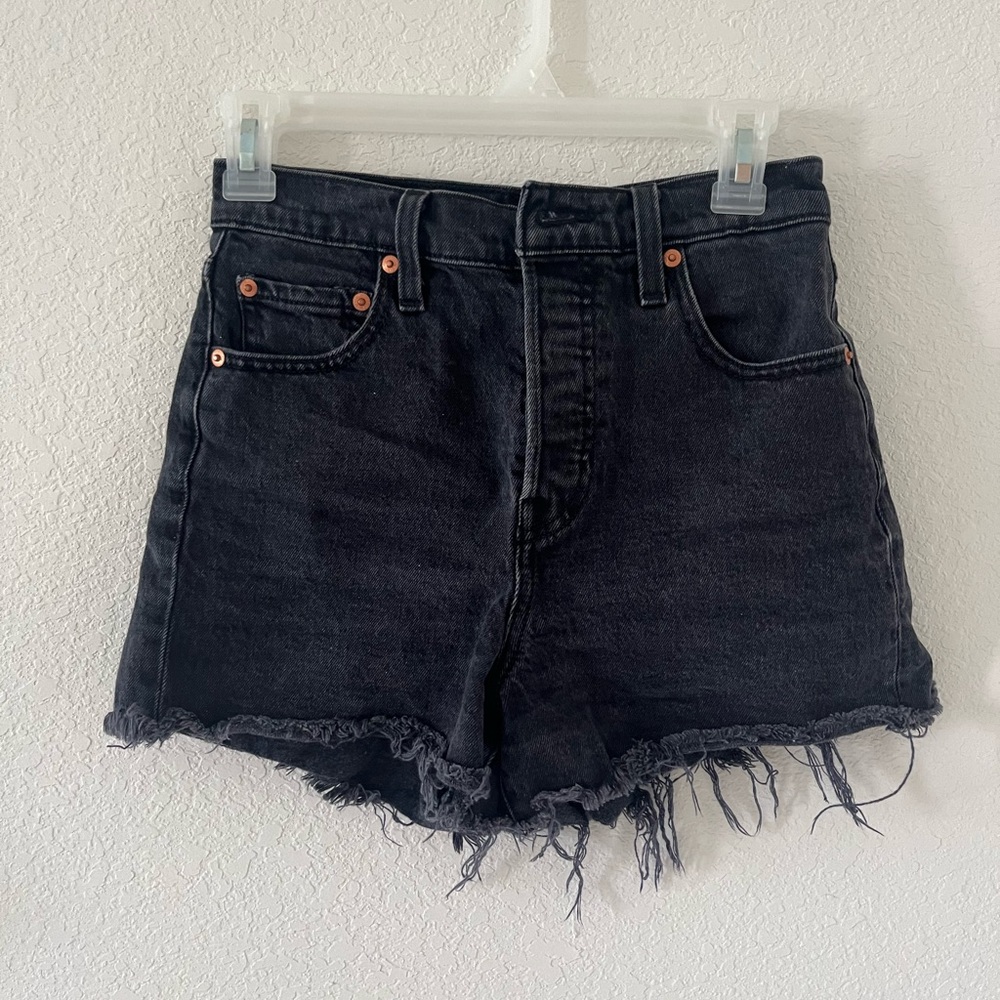Levi's Black Distressed Ribcage Jean Shorts